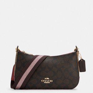 Coach Jes Baguett Crossbody In Blocked Signature Canvas Strawberry